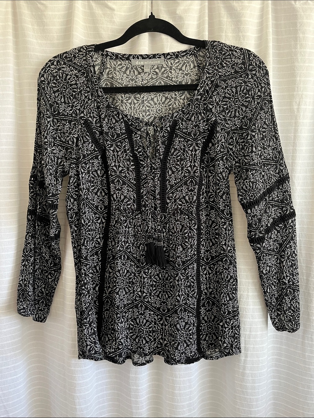 Daniel Rainn Black & White Print Patterned 3/4 Sleeve Pullover Blouse Top Size S